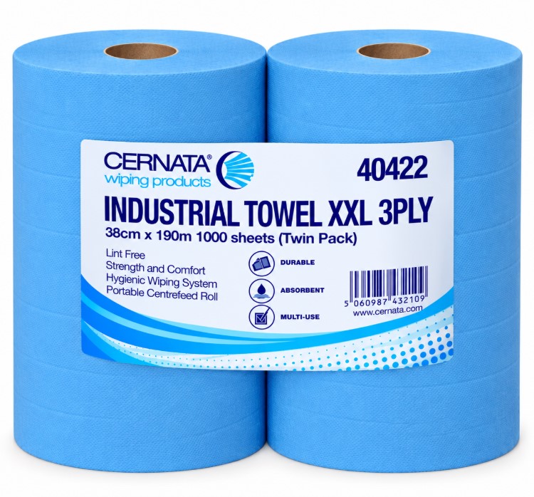 Cernata Classic XXL 3Ply Blue Wiping Rolls 1000 Sheets Pack of 2